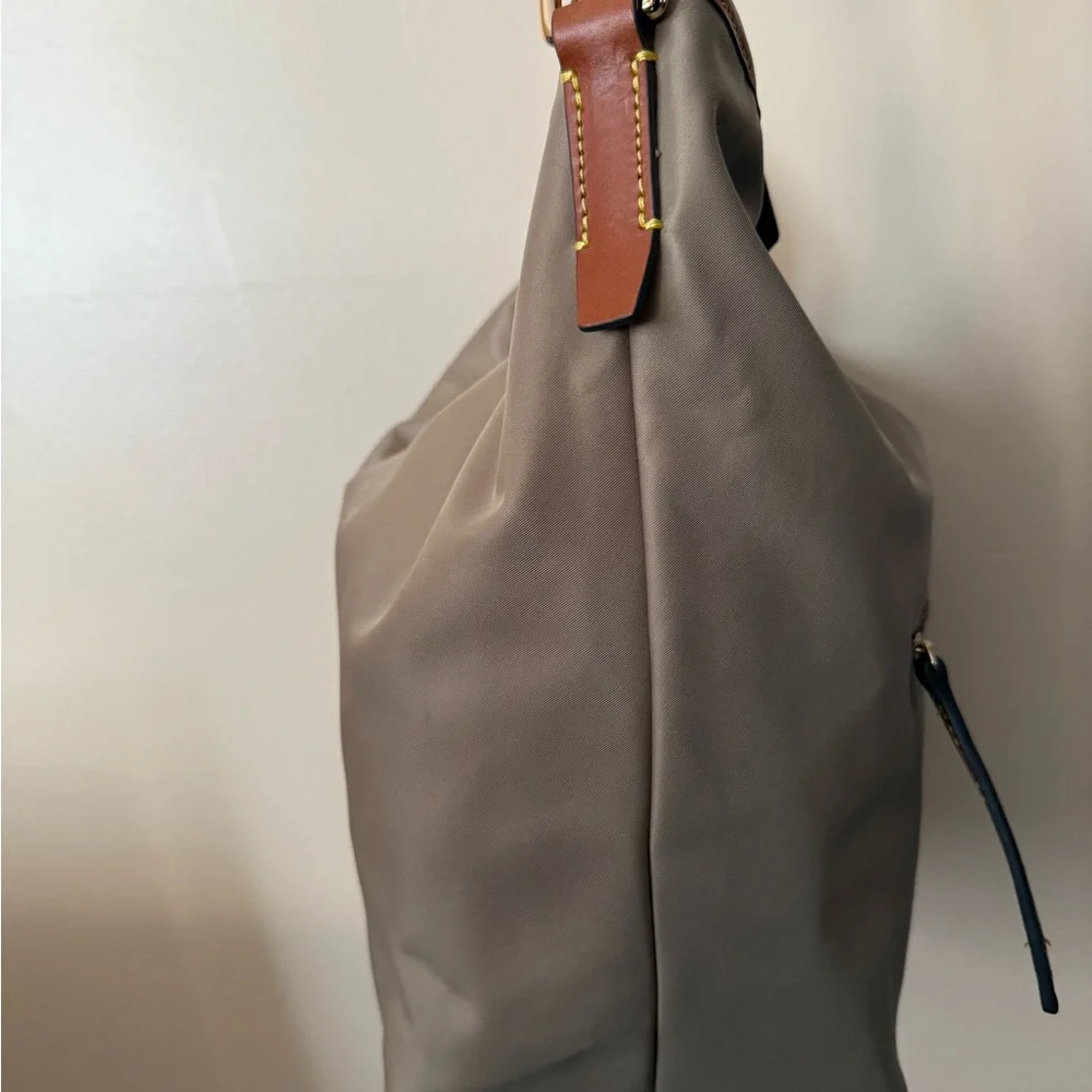 DOONEY & BOURKE WAYFARER BAG TAN HOBO BOHO 12x13”‎ 10” Handle Drop T